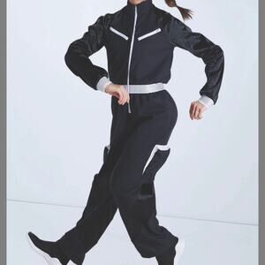 Weissman Black & white Long Sleeve rhinestone embellished dance jumpsuit 10/12